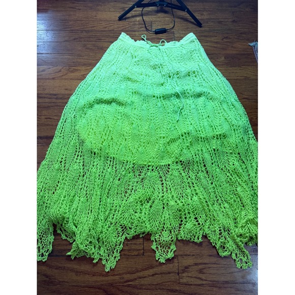 Unbranded Dresses & Skirts - Chartreuse Crochet Maxi Skirt Handkerchief Hem Boho Festival Medium